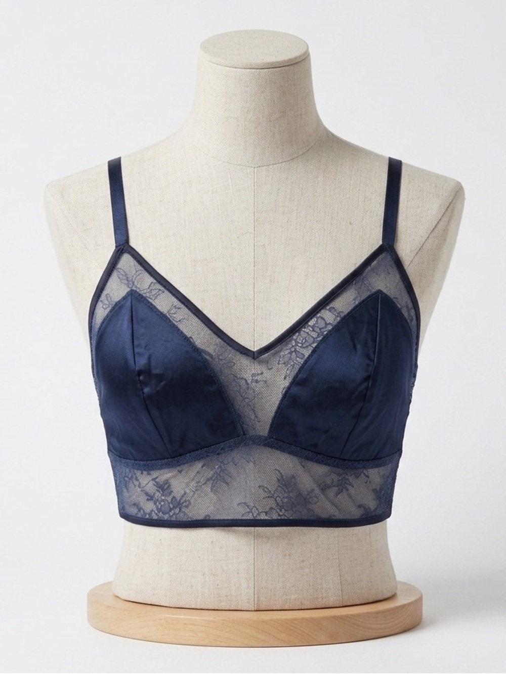 Auden Navy Satin & Lace Longline Bralette